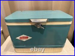 Super Rare Vintage Coleman Diamond Plate Logo Metal Green Teal Cooler