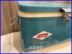 Super Rare Vintage Coleman Diamond Plate Logo Metal Green Teal Cooler