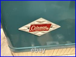 Super Rare Vintage Coleman Diamond Plate Logo Metal Green Teal Cooler