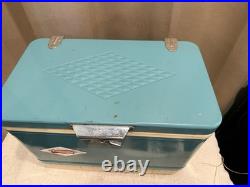 Super Rare Vintage Coleman Diamond Plate Logo Metal Green Teal Cooler