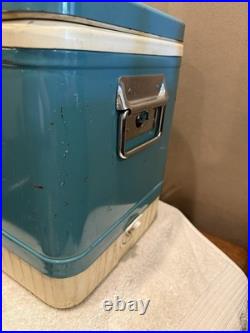 Super Rare Vintage Coleman Diamond Plate Logo Metal Green Teal Cooler