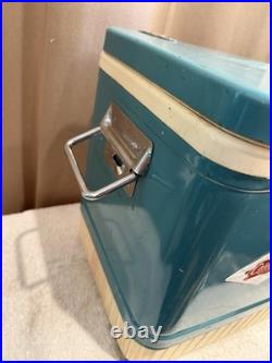 Super Rare Vintage Coleman Diamond Plate Logo Metal Green Teal Cooler
