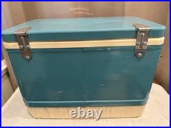 Super Rare Vintage Coleman Diamond Plate Logo Metal Green Teal Cooler