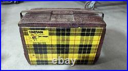 Tartan Yellow Plaid Metal Ice Box Chest Insulated Poloron VTG Picnic Basket NEAT