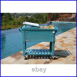 Teal Patio Cooler Rolling Ice Chest 80 Qt with Bottle Opener Holds 110 Cans Metal
