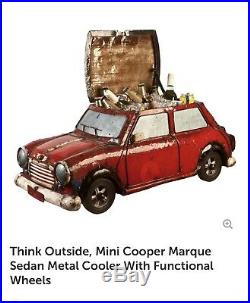 Think Outside, Red Mini Cooper Marque Sedan Metal Cooler With Functional Wheels