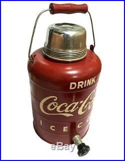 Tin Ice Cold Thermos w Spout Vintage Old Metal Cooler For Coca Cola Soda OA 027