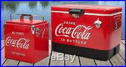 Two Coca-Cola Retro Coolers 54 Qt Ice Chest Portable Red Metal Coke