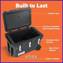 USA Hugel Cooler, Heavy Duty Metal Buckles, Vacuum 64 Qt with Wheels Charcoal USA Hugel Cooler, Heavy Duty Metal Buckles, Vacuum 64 Qt with Wheels Charcoal