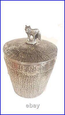 Unique SILVERTONE TEXTURED METAL FOX ICE BUCKET WITH LID