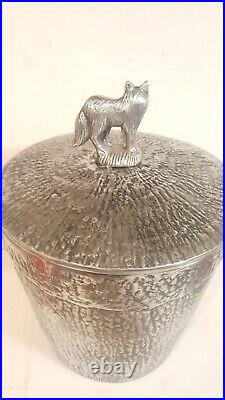 Unique SILVERTONE TEXTURED METAL FOX ICE BUCKET WITH LID