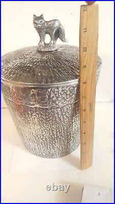 Unique SILVERTONE TEXTURED METAL FOX ICE BUCKET WITH LID