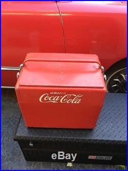 Very Cool- Original Vintage Coca-cola Metal Cooler With Tray & Bottle Opener