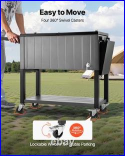 VEVOR 80QT Rolling Ice Chest on Wheels Party Drink Cooler Cart with Side Shelves