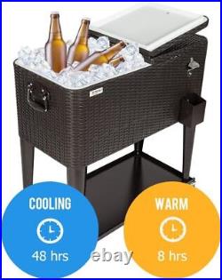 VINGLI 80 Quart Brown Portable Rolling Ice Chest with Shelf Beverage Pool
