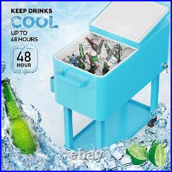 VINGLI 80 Quart Light Blue Portable Rolling Ice Chest with Shelf Beverage Pool