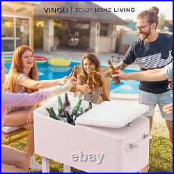 VINGLI 80 Quart Pink Portable Rolling Ice Chest with Shelf Beverage Pool
