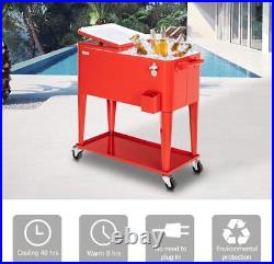 VINGLI 80 Quart Red Portable Rolling Ice Chest with Shelf Beverage Pool