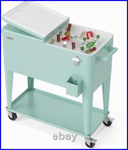 VINGLI 80 Quart Rolling Ice Chest, Portable Patio Party Bar Drink Cooler Cart