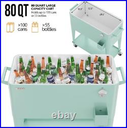 VINGLI 80 Quart Rolling Ice Chest, Portable Patio Party Bar Drink Cooler Cart