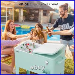 VINGLI 80 Quart Rolling Ice Chest, Portable Patio Party Bar Drink Cooler Cart