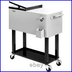 VINGLI 80 Quart Rolling Ice Chest, Portable Patio Party Bar Drink Cooler Cart A