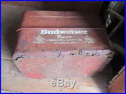 VINTAGE 1950'S BUDWEISER BEER METAL Ice Drink COOLER Rat Rod Advertising Sign