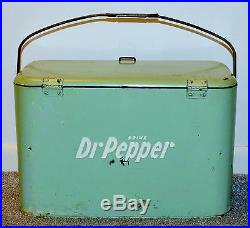 Vintage 1950's Dr Pepper Progress A-2 Cooler Green White Lettering Metal Soda Ad