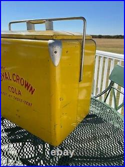 VINTAGE 1950'S ROYAL CROWN COLA METAL COOLER YELLOW with REMOVEABLE TRAY