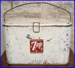 VINTAGE 1950's 7up Metal Bottle Cooler WHITE Progress Refrigerator Co Kentucky