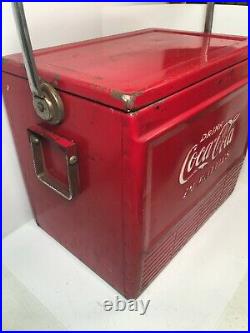 VINTAGE 1950's DRINK COCA-COLA IN BOTTLES METAL PICNIC COOLER ALL ORIGINAL