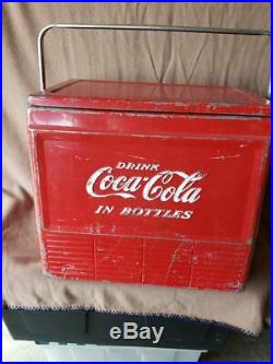 VINTAGE 1950's DRINK COCA COLA IN BOTTLES METAL PICNIC COOLER RARE