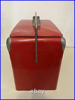 VINTAGE 1950's Original Coca Cola Metal Cooler with Lid, Handle, Bottle Opener, Drain