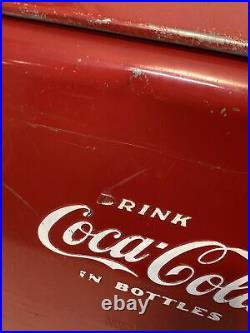 VINTAGE 1950's Original Coca Cola Metal Cooler with Lid, Handle, Bottle Opener, Drain