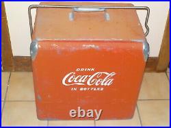 VINTAGE 1950's Original Coca Cola Metal Cooler with Lid Tray Bottle Opener Drain