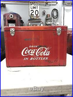 VINTAGE 1950s COCA COLA RED METAL AIRLINE COOLER With Rare Tray Still Inside