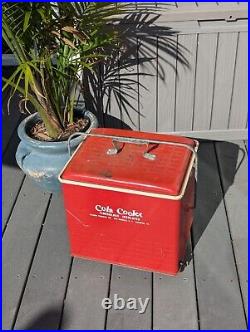 VINTAGE 1950s? Poloron Metal Red COLA COOLER ICE CHEST Great Cond