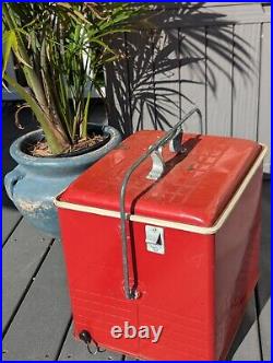 VINTAGE 1950s? Poloron Metal Red COLA COOLER ICE CHEST Great Cond