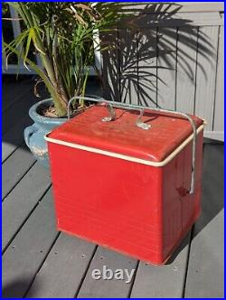 VINTAGE 1950s? Poloron Metal Red COLA COOLER ICE CHEST Great Cond