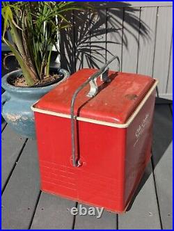 VINTAGE 1950s? Poloron Metal Red COLA COOLER ICE CHEST Great Cond