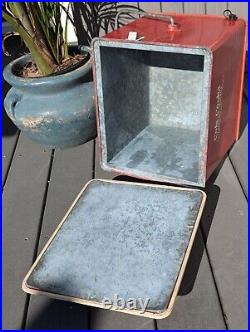 VINTAGE 1950s? Poloron Metal Red COLA COOLER ICE CHEST Great Cond