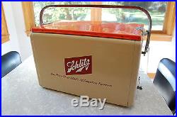 VINTAGE 1950s SCHLITZ BEER CANS BOTTLES ICE METAL COOLER BAR GAME ROOM
