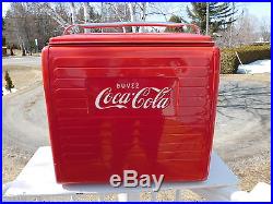 VINTAGE 1955 COCA COLA CANADA PICNIC COOLER WithTRAY ST. THOMAS METAL SIGN RESTORED