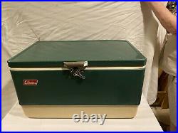 VINTAGE 1970's Coleman Metal Cooler Camping Ice Chest Green 22 x 16 x 13 Withplug