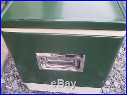 Vintage 1976 Coleman Metal Green Cooler With Tray Openers Perfect Camp Tailgate
