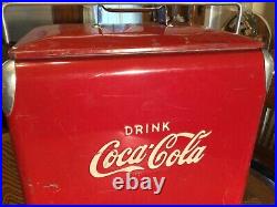 VINTAGE DRINK COCA-COLA LARGE METAL COOLER ICE CHEST WithTRAY & OPENER Original