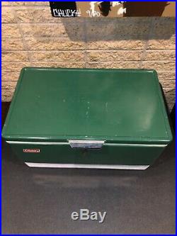 VINTAGE GREEN COLEMAN COOLER ICE CHEST WithMETAL HANDLES, & THERMOS