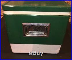 VINTAGE GREEN COLEMAN COOLER ICE CHEST WithMETAL HANDLES, & THERMOS