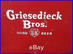VINTAGE GRIESEDIECK BROS. BEER EMBOSS-METAL TAILGATE ICE CHEST WithTRAY