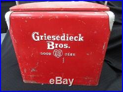 VINTAGE GRIESEDIECK BROS. BEER EMBOSS-METAL TAILGATE ICE CHEST WithTRAY